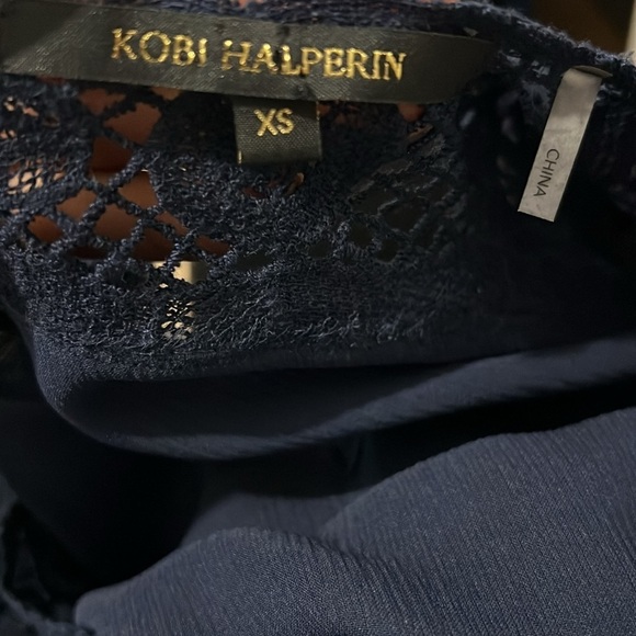 Kobi Halperin Serena Long-Sleeve Lace-Yoke Silk Blouse, Blue, size xsmall - Picture 2 of 7